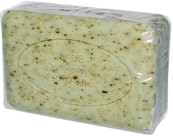 洗澡，美容，肥皂，乳木果油 - European Soaps, Pre de Provence, Bar Soap, Sage, 8.8 oz (250 g)
