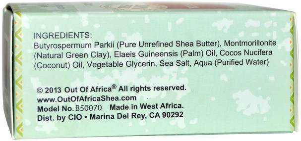 洗澡，美容，肥皂，乳木果油 - Out of Africa, Pure Shea Butter Soap, Green Clay, 4 oz (120 g)