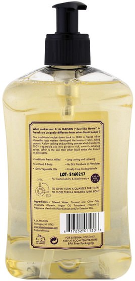 洗澡，美容，肥皂，沐浴露 - A La Maison de Provence, Hand and Body Soap, Fig and Basil, 16.9 fl oz (500 ml)