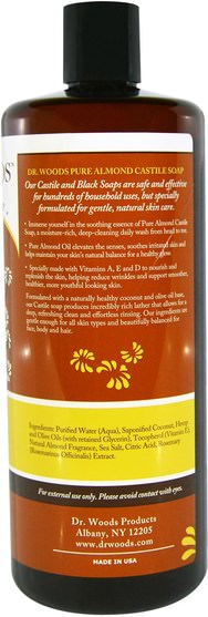 洗澡，美容，肥皂，沐浴露 - Dr. Woods, Almond Castile Soap, 32 fl oz (946 ml)