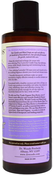 洗澡，美容，肥皂，沐浴露 - Dr. Woods, Lavender Castile Soap with Fair Trade Shea Butter, 8 fl oz (236 ml)