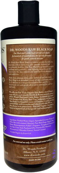 洗澡，美容，肥皂，沐浴露 - Dr. Woods, Raw Black Soap, with Fair Trade Shea Butter, Original, 32 fl oz (946 ml)