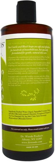 洗澡，美容，肥皂，沐浴露 - Dr. Woods, Tea Tree Castile Soap, 32 fl oz (946 ml)