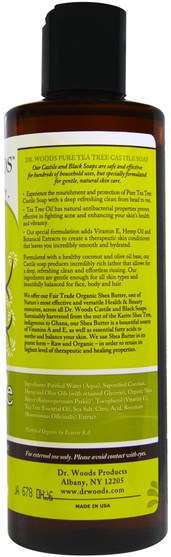 洗澡，美容，肥皂，沐浴露 - Dr. Woods, Tea Tree Castile Soap with Fair Trade Shea Butter, 8 fl oz (236 ml)