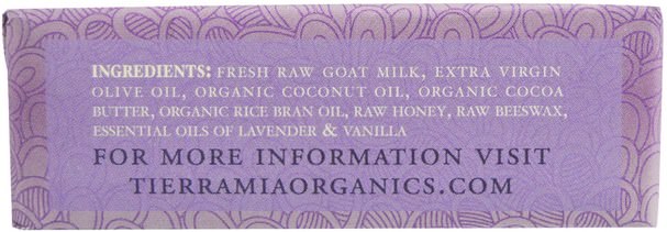 洗澡，美容，肥皂 - Tierra Mia Organics, Raw Goat Milk Skin Therapy, Body Soap Bar, Lavender Vanilla, 3.8 oz