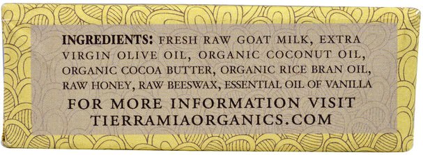 洗澡，美容，肥皂 - Tierra Mia Organics, Raw Goat Milk Skin Therapy, Body Soap Bar, Vanilla, 3.8 oz