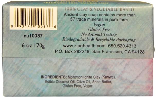 洗澡，美容，肥皂 - Zion Health, Ancient Clay Natural Soap, Moon Dance, Fragrance Free, 6 oz (170 g)