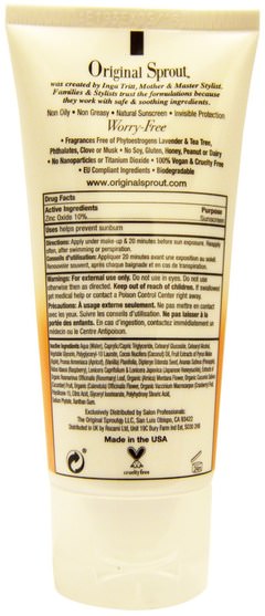洗澡，美容，防曬霜，spf 05-25 - Original Sprout Inc, Face and Body SPF 27 Sunscreen, Non Greasy, 3 fl oz (90 ml)