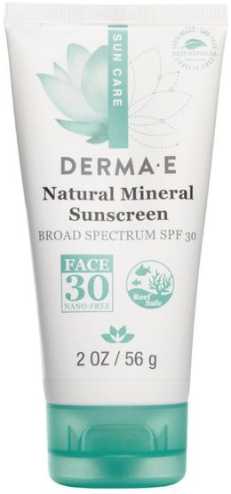 洗澡，美容，防曬霜，spf 30-45 - Derma E, Natural Mineral Sunscreen, Sun Care, SPF 30, 2 oz (56 g)