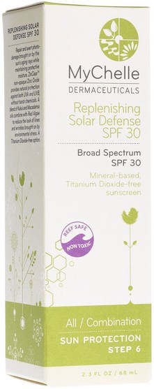 洗澡，美容，防曬霜，spf 30-45，面部護理，皮膚 - MyChelle Dermaceuticals, Replenishing Solar Defense, SPF 30, Step 6, 2.3 fl oz (68 ml)
