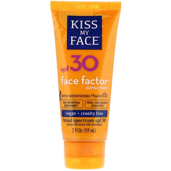 洗澡，美容，防曬霜，spf 30-45 - Kiss My Face, Sunscreen, Face Factor, Face + Neck, SPF 30, 2 fl oz (59 ml)