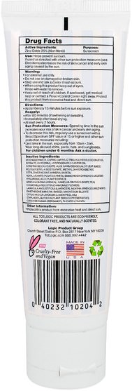 洗澡，美容，防曬霜，spf 30-45 - Logic Products, TotLogic, Sunscreen, SPF 30, 3 fl oz (89 ml)
