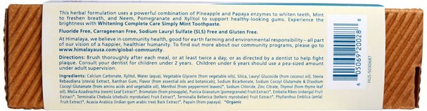 洗澡，美容，牙膏 - Himalaya Herbal Healthcare, Botanique, Whitening Complete Care Toothpaste, Simply Mint, 5.29 oz (150 g)