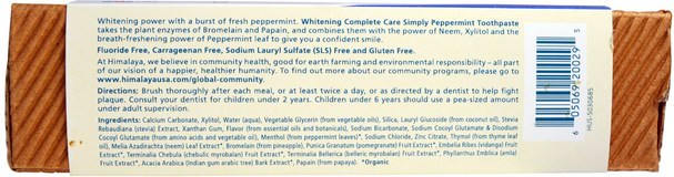 洗澡，美容，牙膏 - Himalaya Herbal Healthcare, Botanique, Whitening Complete Care Toothpaste, Simply Peppermint, 5.29 oz (150 g)