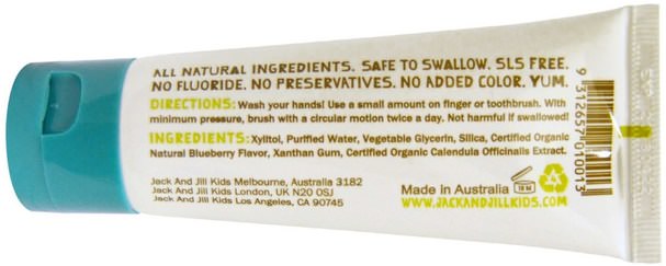 洗澡，美容，牙膏，兒童和嬰兒牙膏 - Jack n Jill, Natural Toothpaste, with Certified Organic Blueberry, 1.76 oz (50 g)