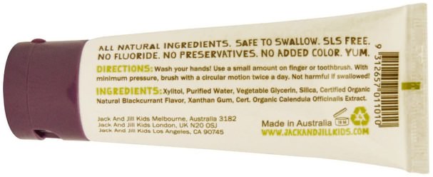 洗澡，美容，牙膏，兒童和嬰兒牙膏，口腔牙科護理，牙刷 - Jack n Jill, Natural Toothpaste, with Certified Organic Blackcurrant, 1.76 oz (50 g)