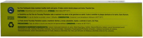 洗澡，美容，牙膏 - Natures Plus, Thursday Plantation, Tea Tree Toothpaste, Fluoride Free, 3.9 oz (110 g)