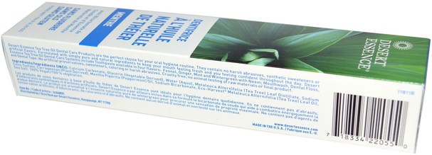 沐浴，美容，牙膏，口腔牙齒護理，口腔衛生用品 - Desert Essence, Natural Tea Tree Oil Toothpaste, Mint, 6.25 oz (176 g)