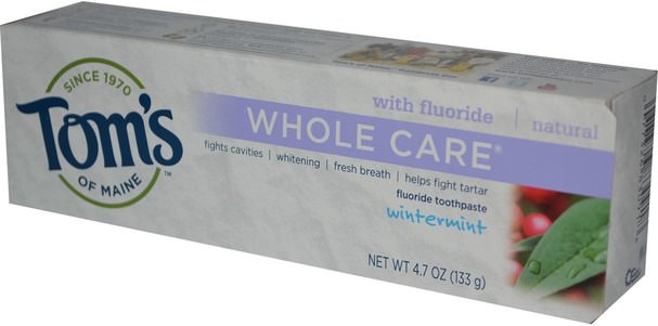 沐浴，美容，牙膏，口腔牙齒護理，牙齒美白 - Toms of Maine, Whole Care, Fluoride Toothpaste, Wintermint, 4.7 oz (133 g)