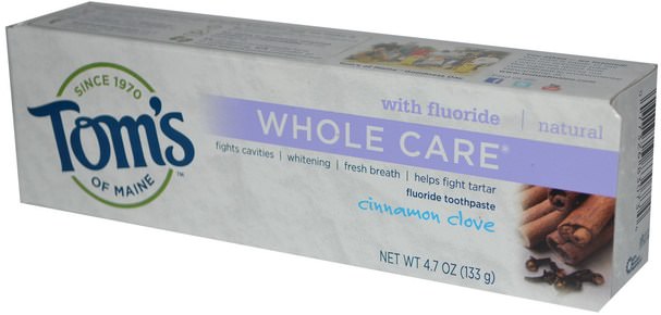 沐浴，美容，牙膏，口腔牙齒護理，牙齒美白 - Toms of Maine, Whole Care Fluoride Toothpaste, Cinnamon Clove, 4.7 oz (133 g)
