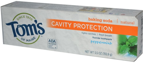 洗澡，美容，牙膏 - Toms of Maine, Baking Soda Cavity Protection, Fluoride Toothpaste, Peppermint, 5.5 oz (155.9 g)