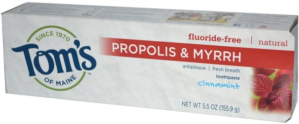 洗澡，美容，牙膏 - Toms of Maine, Propolis & Myrrh, Fluoride-Free Toothpaste, Cinnamint, 5.5 oz (155.9 g)