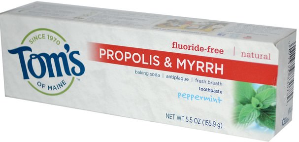 洗澡，美容，牙膏 - Toms of Maine, Propolis & Myrrh, Fluoride-Free Toothpaste, Peppermint, 5.5 oz (155.9 g)
