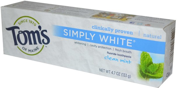 洗澡，美容，牙膏 - Toms of Maine, Simply White, Fluoride Toothpaste, Clean Mint, 4.7 oz (133 g)