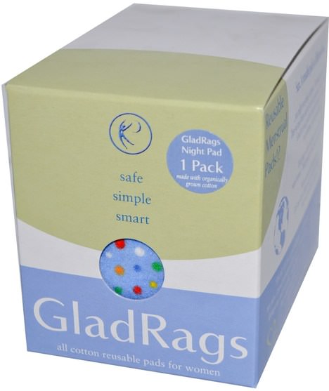 洗澡，美女，女人 - GladRags, Night Pad, Reusable Pad for Women, Blue Dot, 1 Pack