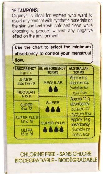 洗澡，美女，女人 - Organyc, Organic Tampons, 16 Regular Absorbency Tampons