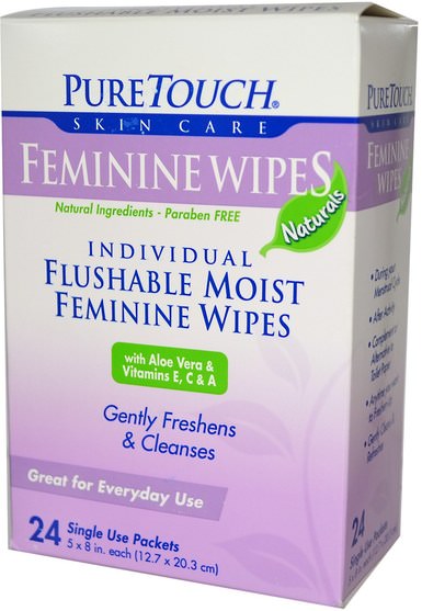 洗澡，美女，女人 - PureTouch Skin Care, Feminine Wipes, 24 Single Use Packets