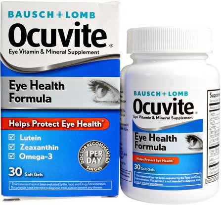 Eye Health Formula, 30 Soft Gels by Bausch & Lomb Ocuvite, 葉黃素，補充劑，玉米黃質，眼部護理，視力保健 HK 香港