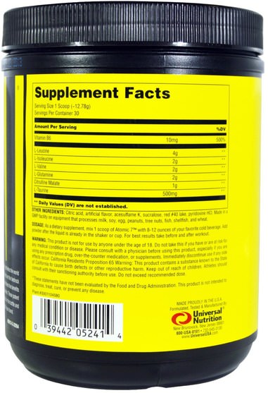 bcaa（支鏈氨基酸），運動，鍛煉，運動 - Universal Nutrition, Atomic 7, BCAA Performance Supplement, Way Out Watermelon, 384 g