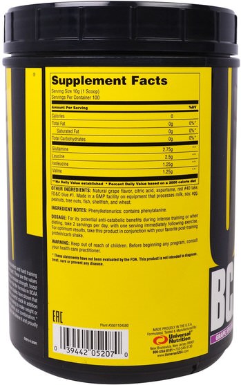 bcaa（支鏈氨基酸） - Universal Nutrition, BCAA Stack, Grape Splash, 2.2 lb (1 kg)