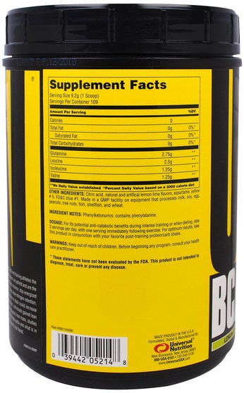 bcaa（支鏈氨基酸） - Universal Nutrition, BCAA Stack, Lemon Lime, 2.2 lb (1 kg)