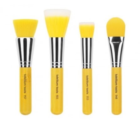 Yellow Bambu Series, Foundation, 4 Piece Brush Set by Bdellium Tools, 沐浴，美容，禮品套裝，化妝品禮品套裝，化妝工具，化妝刷 HK 香港