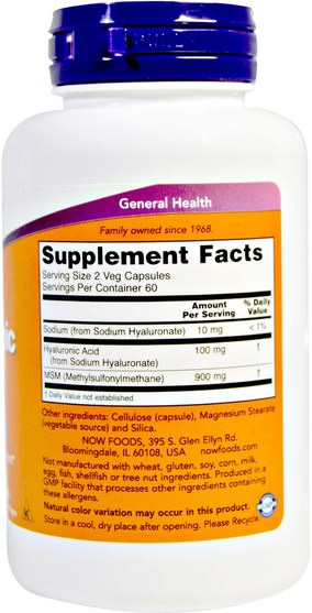 美容，抗衰老，透明質酸，健康，關節炎 - Now Foods, Hyaluronic Acid, 50mg, 120 Veg Capsules