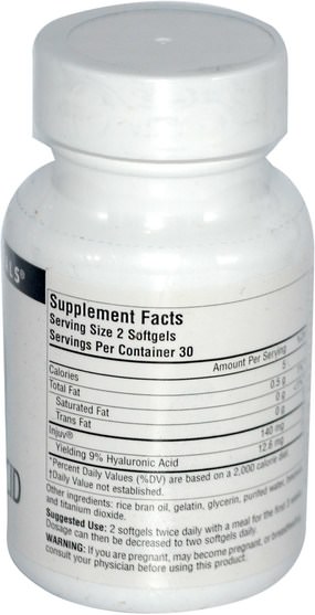 美容，抗衰老，透明質酸 - Source Naturals, Injuv, Hyaluronic Acid, 70 mg, 60 Softgels