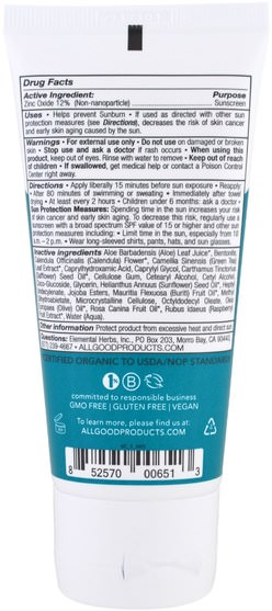美容，面部護理 - All Good Products, Sport Sunscreen, SPF 30, 3 fl oz (89 ml)