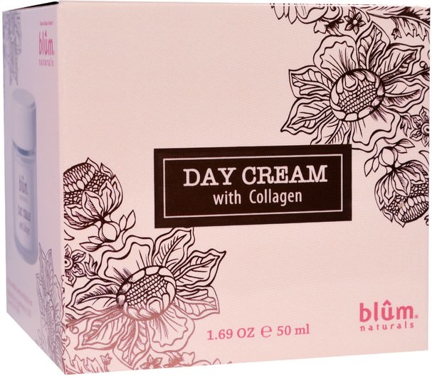美容，面部護理，面霜，乳液 - Blum Naturals, Day Cream with Collagen, 1.69 oz (50 ml)