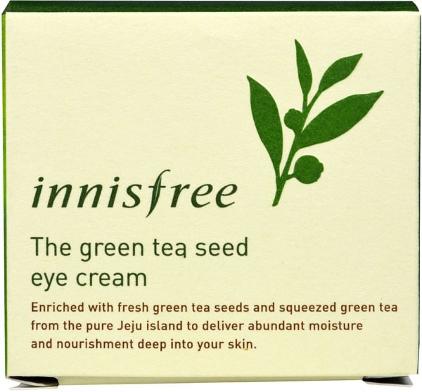 美容，面部護理，面霜，乳液，綠茶皮，眼霜 - Innisfree, The Green Tea Seed Eye Cream, 30 ml