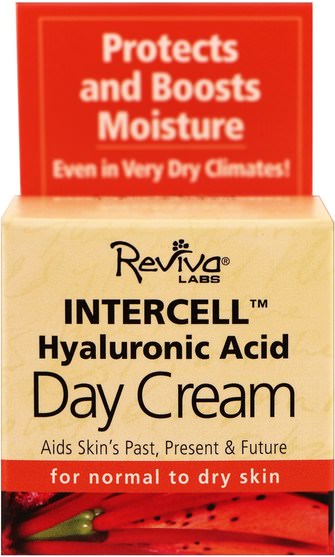 美容，面部護理，面霜，乳液，健康，皮膚，面霜日 - Reviva Labs, InterCell, Hyaluronic Acid Day Cream, 1.5 oz. (42 g)