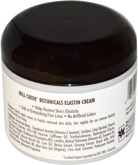 美容，面部護理，面霜，乳液，健康，皮膚，彈性蛋白 - Mill Creek, Elastin Cream, 4 oz (113 g)