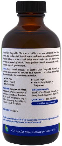 美容，面部護理 - Earths Care, Vegetable Glycerin, 8 fl oz (236 ml)