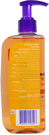 美容，面部護理，洗面奶 - Clean & Clear, Essentials, Foaming Facial Cleanser, 8 fl oz (240 ml)