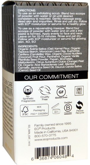 美容，面部護理，洗面奶，面部去角質 - EO Products, Ageless Skin Care, Moroccan Lava Clay, Exfoliating Scrub, 1.5 oz (42.5 g)