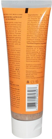 美容，面部護理，洗面奶，面部去角質 - Jason Natural, Brightening Apricot Scrubble, Facial Wash & Scrub, 4 oz (113 g)