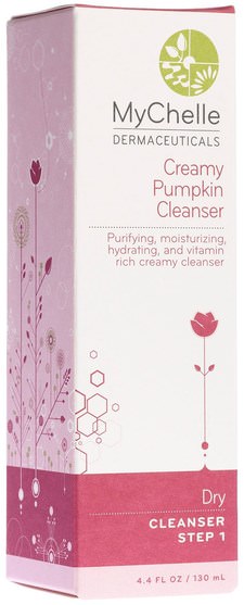 美容，面部護理，洗面奶 - MyChelle Dermaceuticals, Creamy Pumpkin Cleanser, Dry, Step 1, 4.4 fl oz (130 ml)