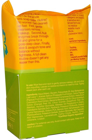美容，面部護理，潔面乳，皮膚 - Alba Botanica, Natural Hawaiian 3-in-1 Clean Towelettes, Pineapple Enzyme, 30 Wet Towelettes