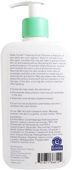 美容，面部護理，潔面乳，皮膚類型組合到油性皮膚 - CeraVe, Foaming Facial Cleanser, 12 fl oz (355 ml)